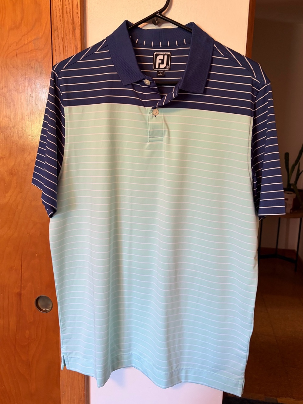 FootJoy Men's Striped Polo in Navy and Mint